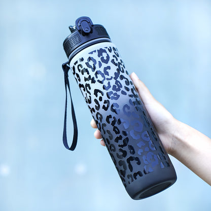 32oz Leopard Print Sports Water Bottle with Straw is PVC-Free and perfect for Running, Cycling, and Fitness. Great for Halloween, Christmas, and Easter gifts.