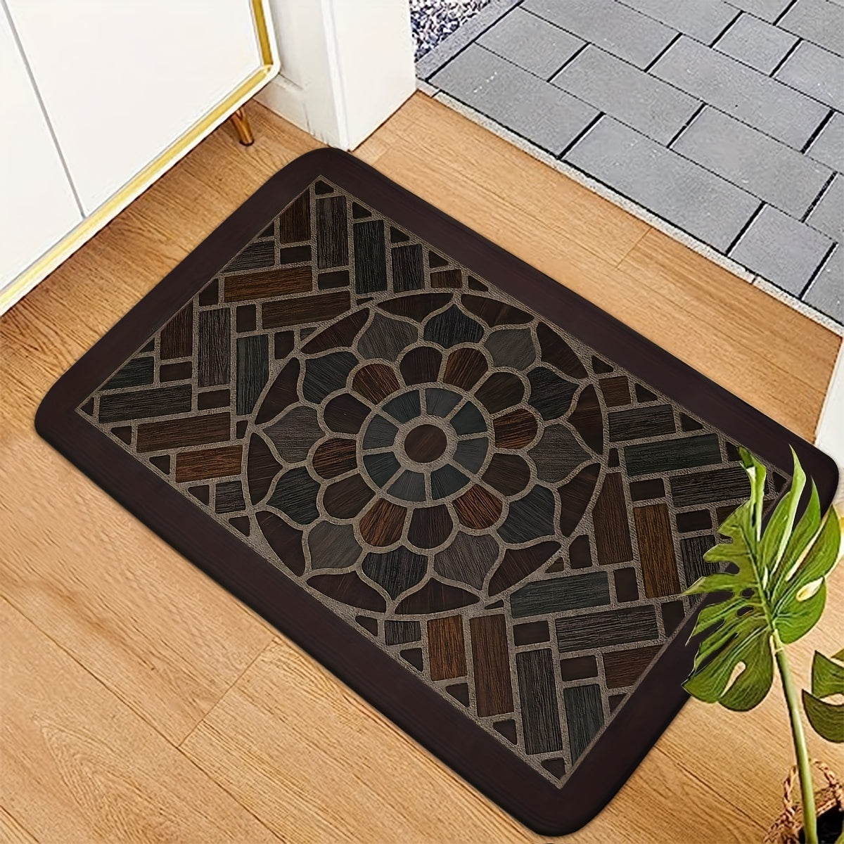 [Cozy Comfort] Luxurious Dark Vintage Non-Slip Doormat - Plush Flannel with Foam Padding, Anti-Fatigue, Easy to Clean, Rectangular Rug for Entryway, Kitchen, Living Room, Bedroom - Various Styles and Sizes, Machine Washable Area Rug