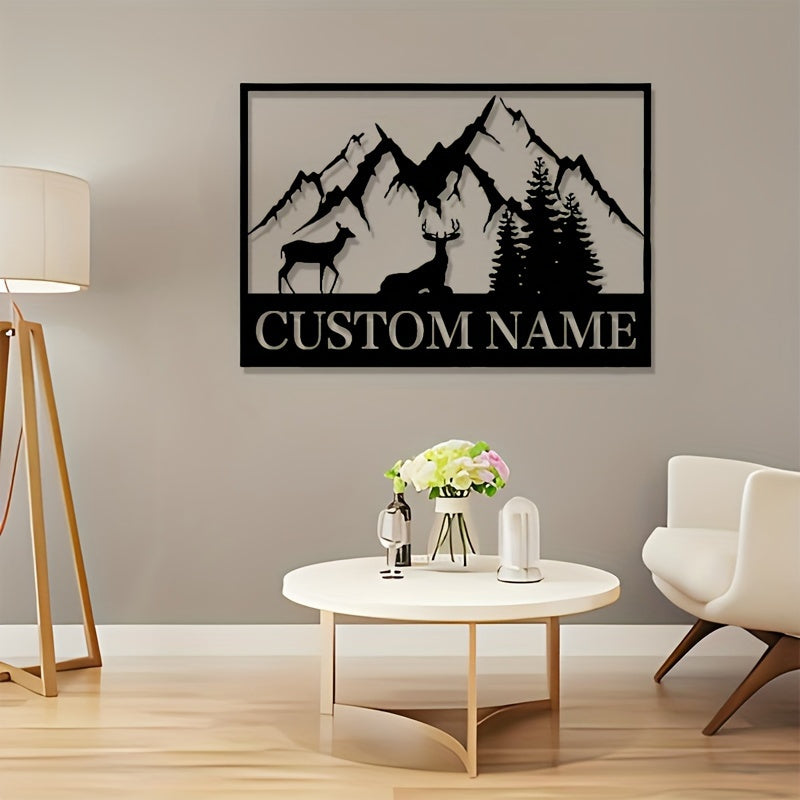 Personalized Metal Wall Art - Rustic Deer & Mountain Family Name Sign for Home Decor - Great for Living Room, Bathroom, or Bar - Perfect Housewarming Present