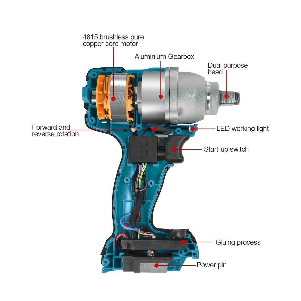 SNUOK 18V Brushless Electric Wrench, Dual Function Drill for DIY & Repair with High Torque & Pure Copper Motor. Compatible with Makita 18V lithium battery.