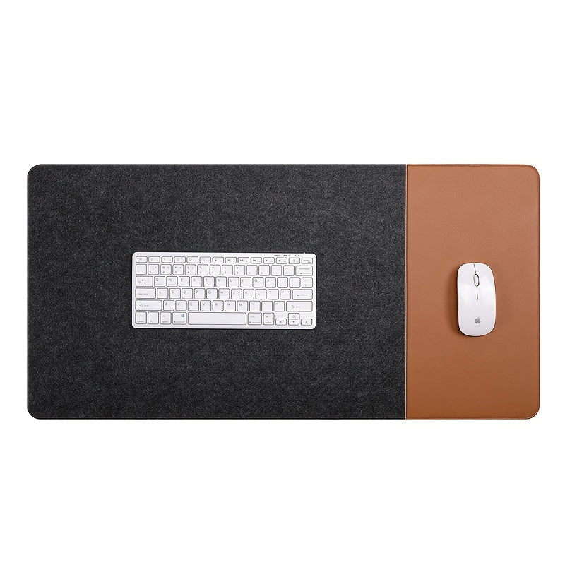 Large gaming mouse pad with anti-slip felt and faux leather, suitable for e-sports, writing, and office use. Includes wrist support and keyboard pad.