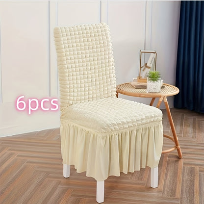 Set of 6 universal stretch dining chair covers, easy to install and suitable for various settings.