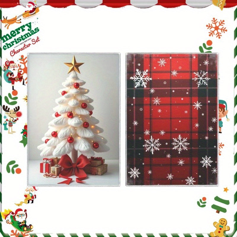 Set of two Christmas-themed kitchen towels measuring 18 by 66.04 cm. Featuring the phrase 'Merry Christmas' and adorned with festive motifs, these towels make great holiday gifts for the kitchen. Perfect for adding seasonal decoration to your home