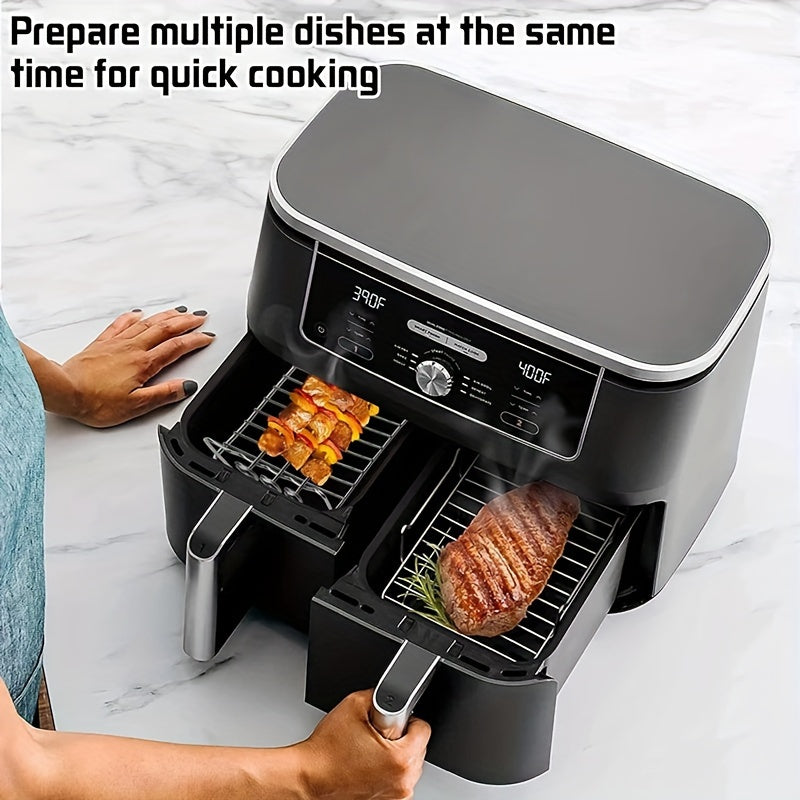 2 sets or 6 pieces of Stainless Steel Double-Layer Air Fryer Rack that can be used for various purposes, compatible with Ninja Air Fryer AF300/400/451UK, Towert17088...... Also includes 1 silicone food clip, 1 silicone oil brush, and 2 silicone gloves as