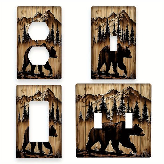 Durable polycarbonate bear pattern wallplate for light switch cover. Can be used indoors or outdoors, no electricity needed. Available in single or double gang, sold in packs of 1.