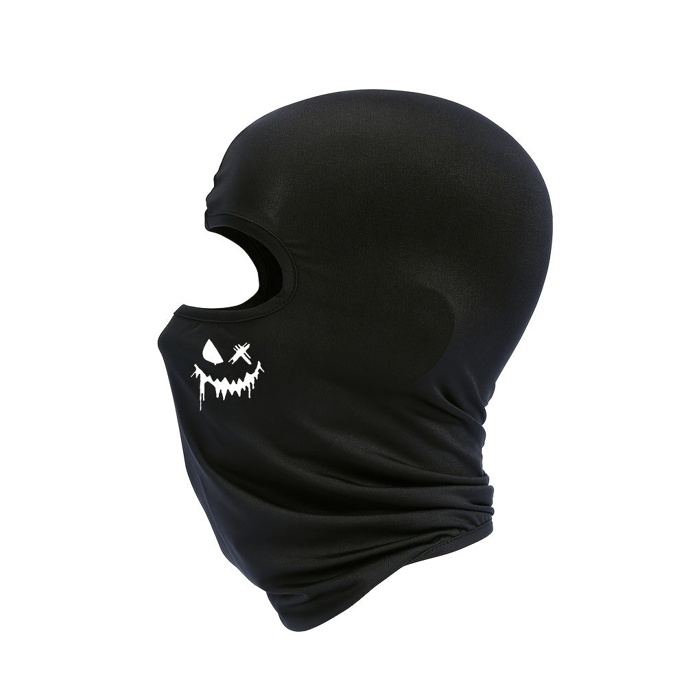 Ski mask balaclava with smiling face print, UV protection and windproof features for men and women