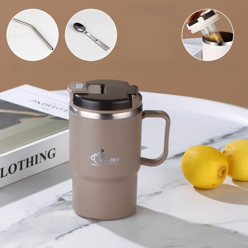 550ml/19.3oz Stainless Steel Coffee Mug with Lid, Spoon, and Tea Infuser Division. Perfect for Office, Students, Sports, and Outdoor Activities. Great Halloween & Christmas Gifts. Hand-Wash Only, Reusable, Insulation-Free.