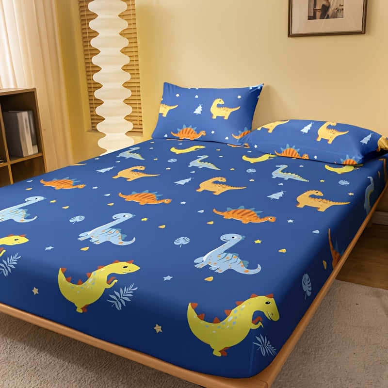 Get your hands on the adorable 1pc Cartoon Dinosaur Print Fitted Sheet for a cozy and comfortable bedding experience. This fitted sheet is made of soft brushed material that will provide the perfect protection for your mattress. Perfect for your bedroom