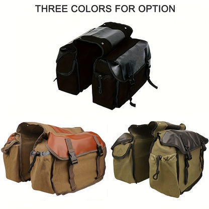 Universal large capacity canvas saddle bag for motorcycles, suitable for various bike brands.