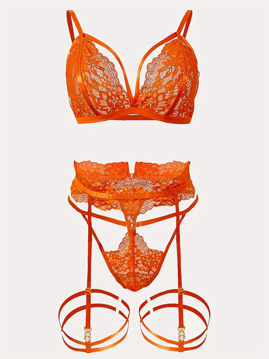 Sexy Koningsdag Lace Lingerie Set with Bra, Garter Belt, and Thong