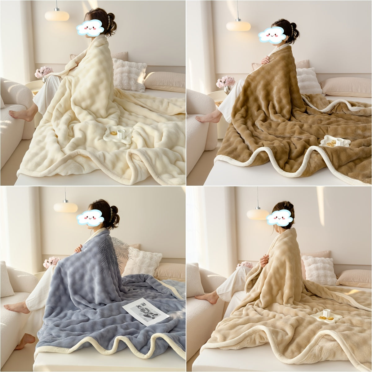 High-quality luxury blanket made of thickened material, featuring rabbit velvet bubble design. This breathable and skin-friendly blanket provides excellent warmth. It is crafted with active printing dyeing technology and is machine washable. Perfect for