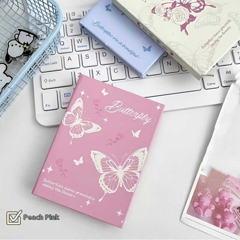 Personalized butterfly-themed notepad with space-themed paper, college ruled, portable for students age 14+, no feathers