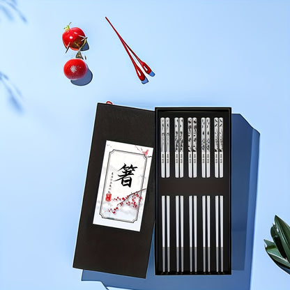 Set of 5 stainless steel chopsticks, dishwasher safe, laser-engraved non-slip design, perfect for cooking and eating, great for gifting.