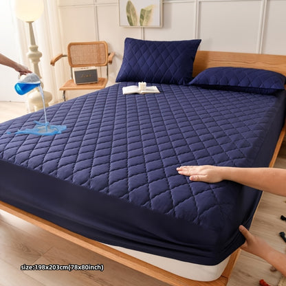 Waterproof mattress protector cover - quilted, machine washable, water-resistant. 80-85gsm polyester & polyurethane blend. Suitable for bedroom, dorm, hotel. Pillowcase not included.