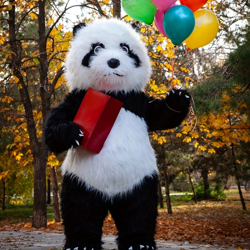 Giant panda inflatable costume with backpack & bow tie for parties, masquerades & holidays.