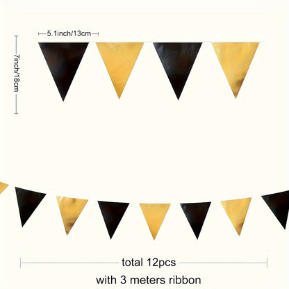 Black and golden metallic fabric bunting for parties.