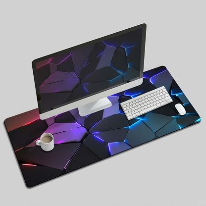 Stylish geometric gaming mouse pad with durable, waterproof, non-slip design. Ideal for gamers, offices, and study. Made of polyester material, no battery required.