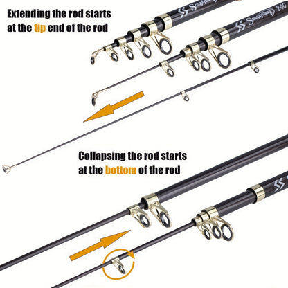 Sougayilang Telescopic Spinning Fishing Rod, 207.87cm to 294.74cm, Golden Carbon Fiber, Medium Action, Freshwater & Saltwater.