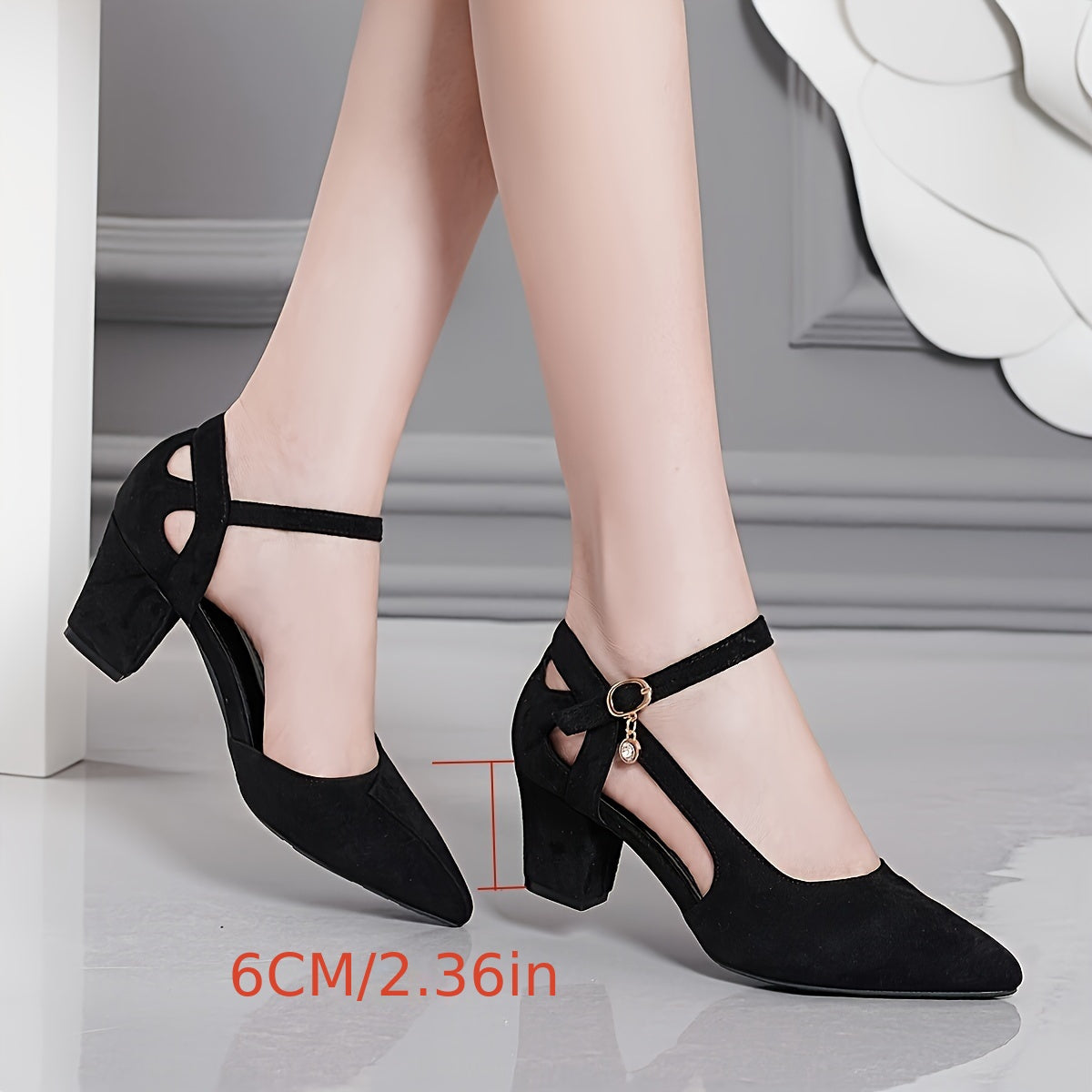 New elegant mid-heel headless sandals with thick heel and hollow strap for women