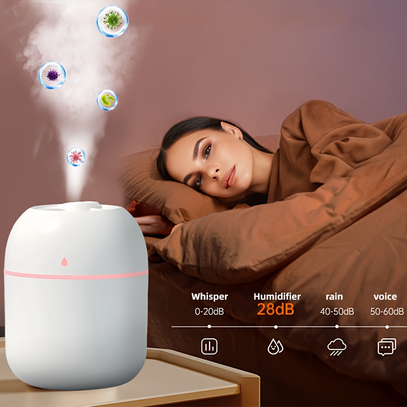 Large silent humidifier with night light, aroma diffuser, USB powered, long-lasting mist spray, auto shutdown, great for home, bedroom, car, plant purification, air humidification.