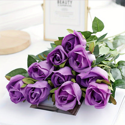 10 Artificial roses with stems for DIY party decorations and home décor. Perfect for weddings, birthdays, showers, Mother's Day, or Valentine's Day.