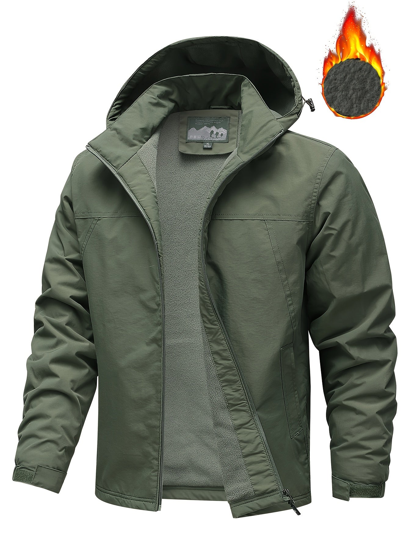 2024 New Winter Men's Solid Color Jacket for Outdoor Casual Hooded Fleece Coat