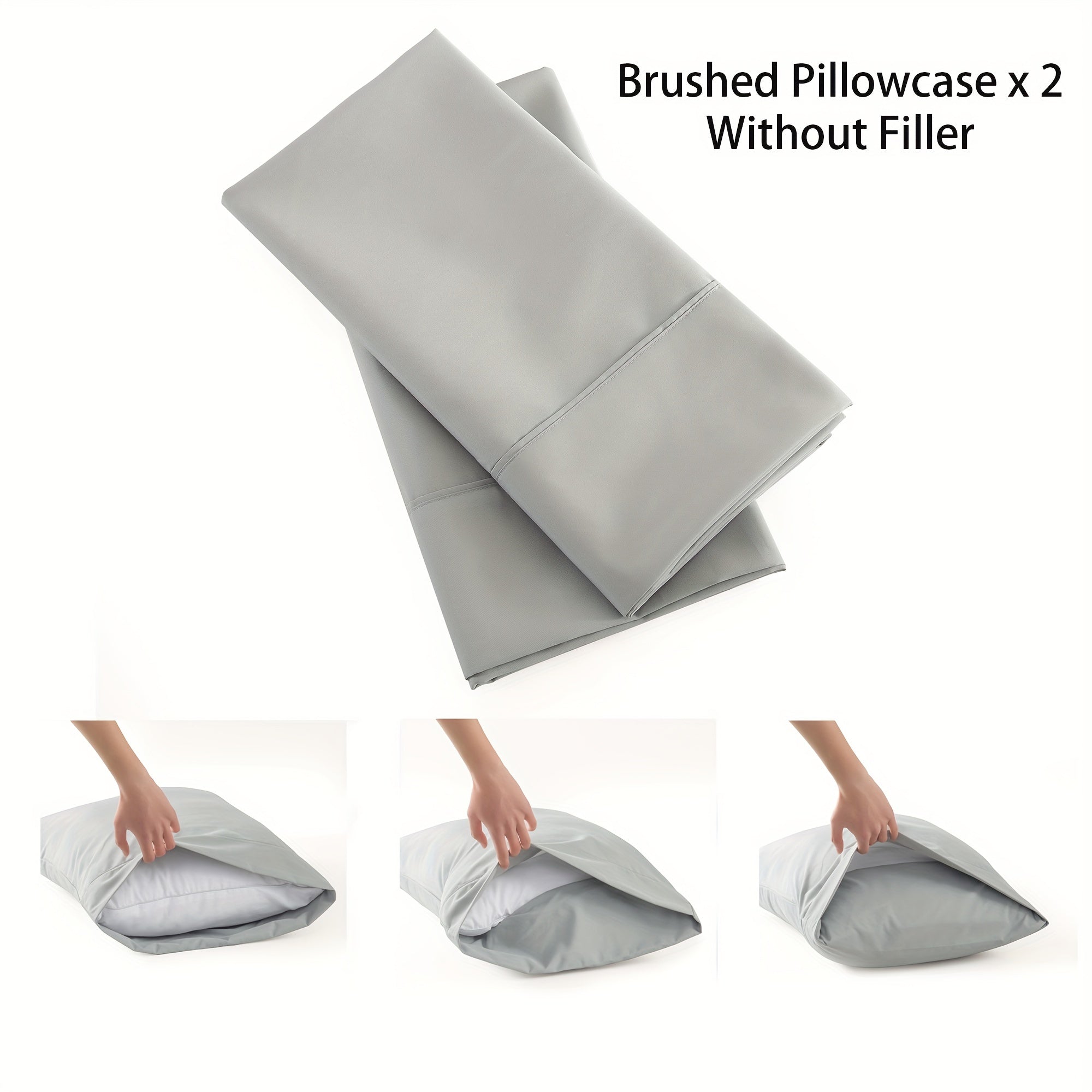 Get a set of two brushed polyester pillowcases that feature a soft and breathable fabric with an envelope closure. These pillowcases come in a solid color and are machine washable with no embellishments. They are constructed with woven sanded