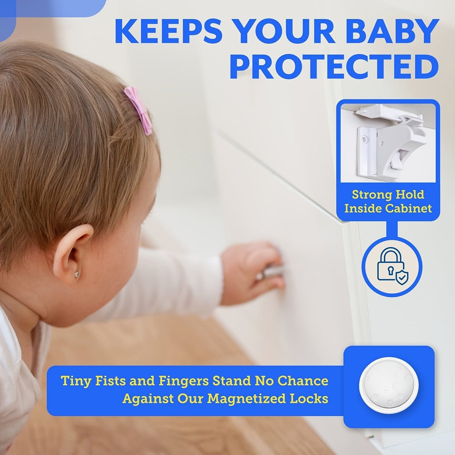 Set of 4 Babyproof Magnetic Cabinet Locks for Child Safety - Simple Adhesive Installation and Key Holders Included