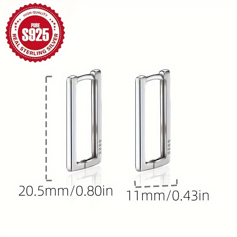 Sleek Geometric Rectangular Earrings for Women - Stylish S925 Silver Design, Lightweight and Hypoallergenic, Perfect for Any Occasion