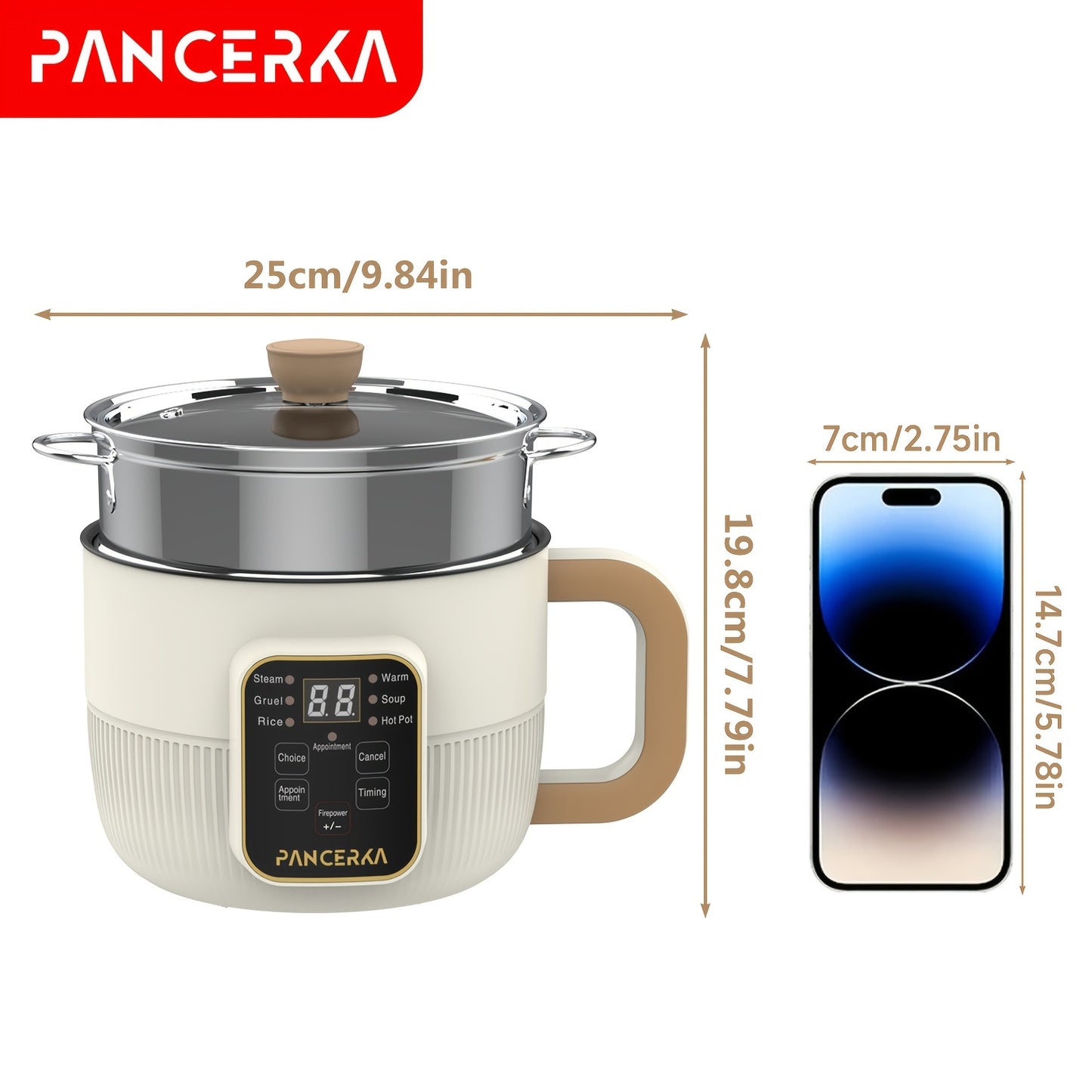 1.0L Mini Electric Cooking Pot with Steamer for Household Use, Multifunctional Hot Pot with Non-Stick Smart Model and European Standard Plug