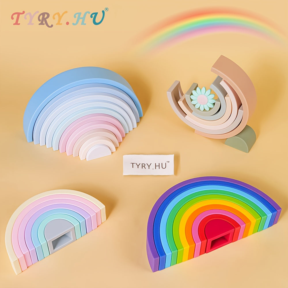 TYRY.HU Silicone Rainbow Stacking Toy - Safe for Children, Educational Nesting Puzzle for Kids | Great Holiday Gift for Christmas & Thanksgiving, Available in 7/10 Tiers