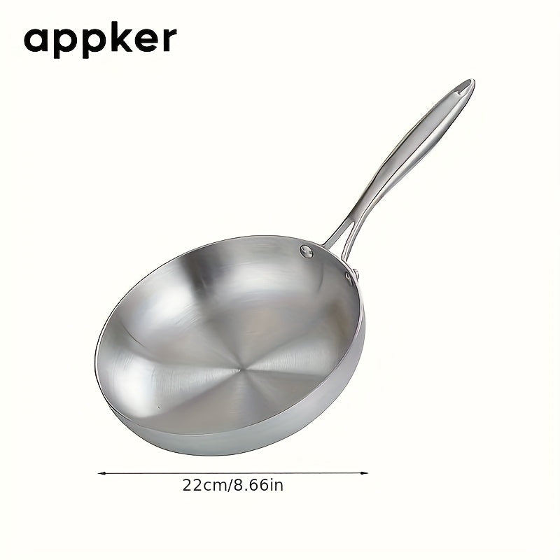 Appker Stainless Steel Frying Pan - 1 piece, Non-Stick, Dishwasher Safe, Compatible with Gas Stove & Induction Cooker, Perfect for Cooking Steak & Vegetables, Essential Kitchen Tool