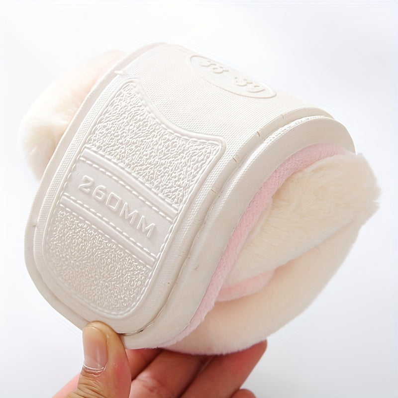 Warm and comfortable winter heart pattern slippers for women with faux fur, thicken plush, and non-slip sole.