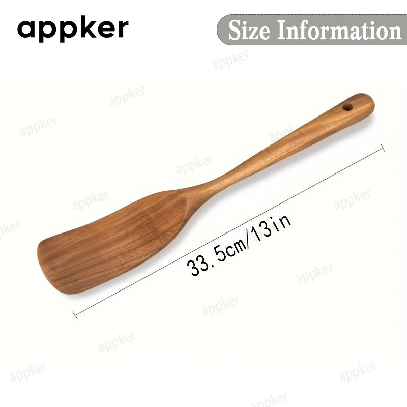 Acacia Wood Spatula Set by Appker - Non-Stick, Food-Safe Kitchen Tools for Cooking, Mixing, Frying, and Flipping - Includes Durable Slotted Turner and Flat Spatula for Fish, Eggs, and More