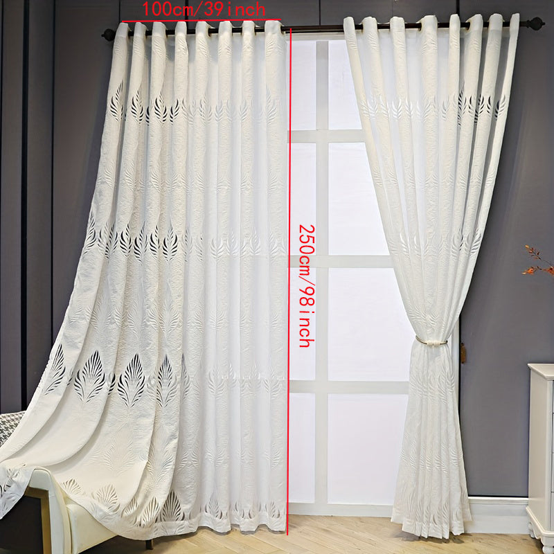 Vintage elegance meets modern style with this 1-piece sheer curtain in white. Featuring a delicate feather leaf jacquard design, this semi-transparent curtain is made from high-quality polyester and has a grommet top for easy hanging. Perfect for adding