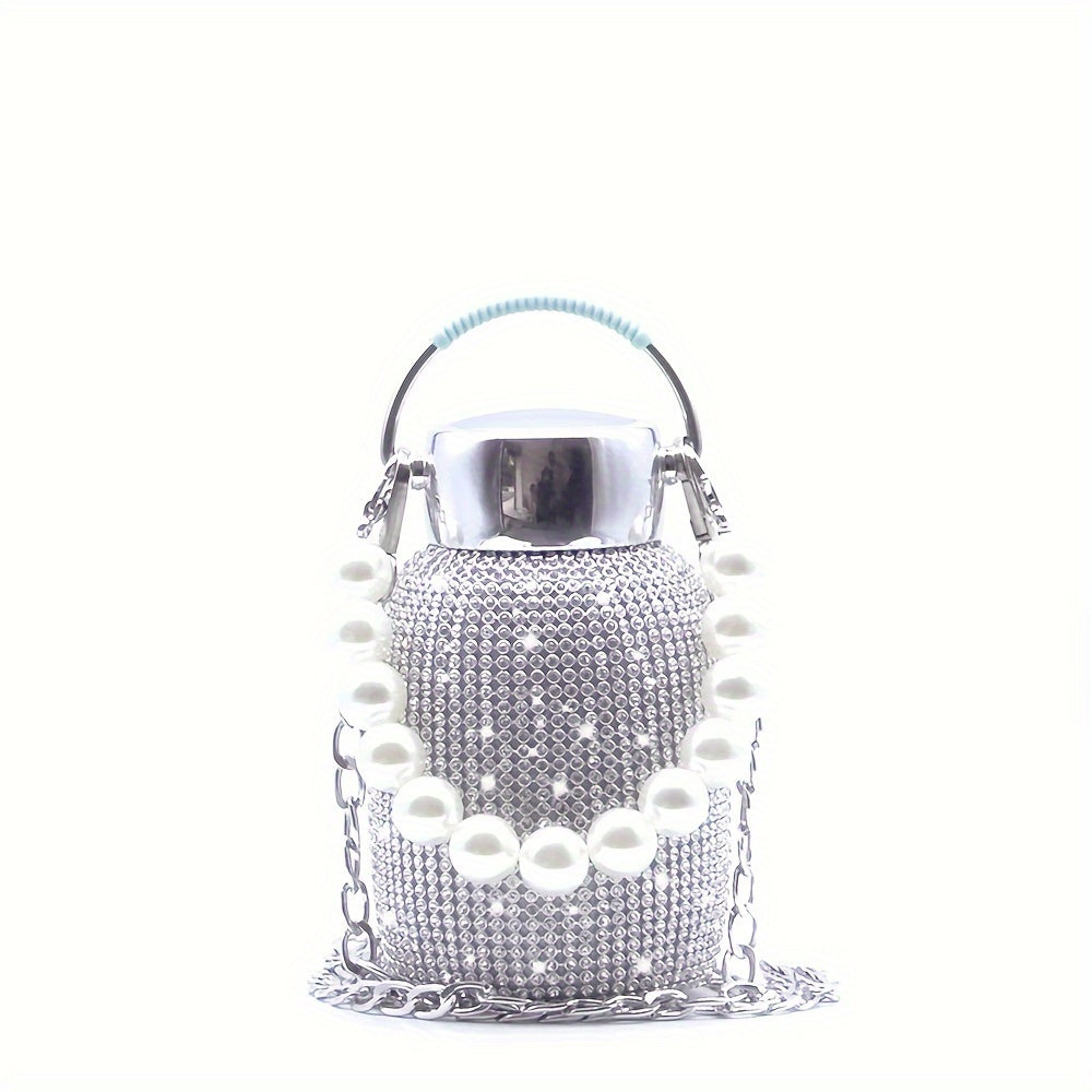 260ml/8.8oz Double-layer Stainless Steel Water Bottle with Rhinestones, ideal for hot and cold drinks. Great for gifts on special occasions.