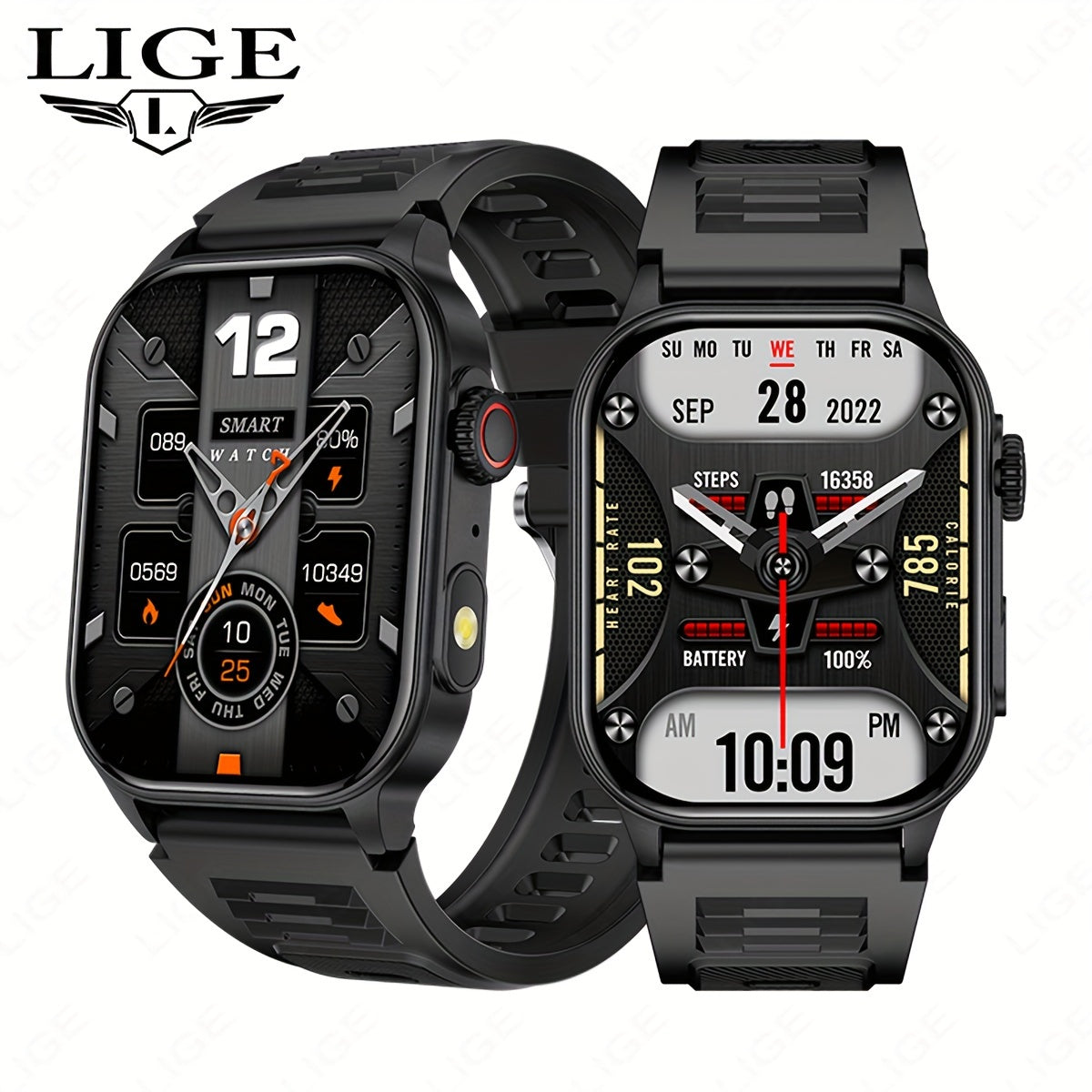 LIGE Smartwatch with 5.2 Wireless, 2.01in Screen, 370mAh Battery, Step Counting, Voice Assistant, Weather Forecast, Reminder, Remote Control, Photo Taking, Light, Sleep Monitoring.