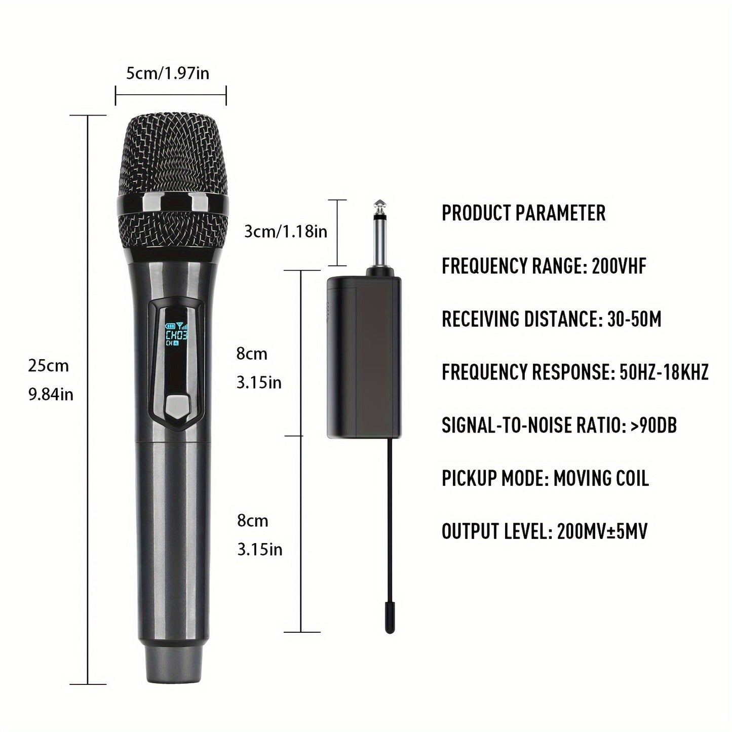 Universal wireless microphone with dual channels, rechargeable, plug-and-play, suitable for various uses such as karaoke, speeches, weddings, church services, and public address systems.