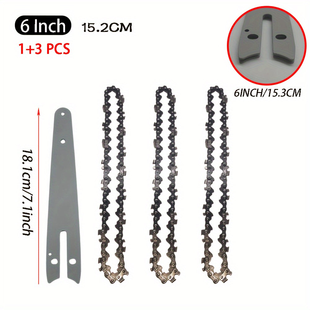 Chainsaw guide bar chain set for mini electric chainsaw, for wood cutting. Includes 4/6/8 inches chains and 1/4''P chain.