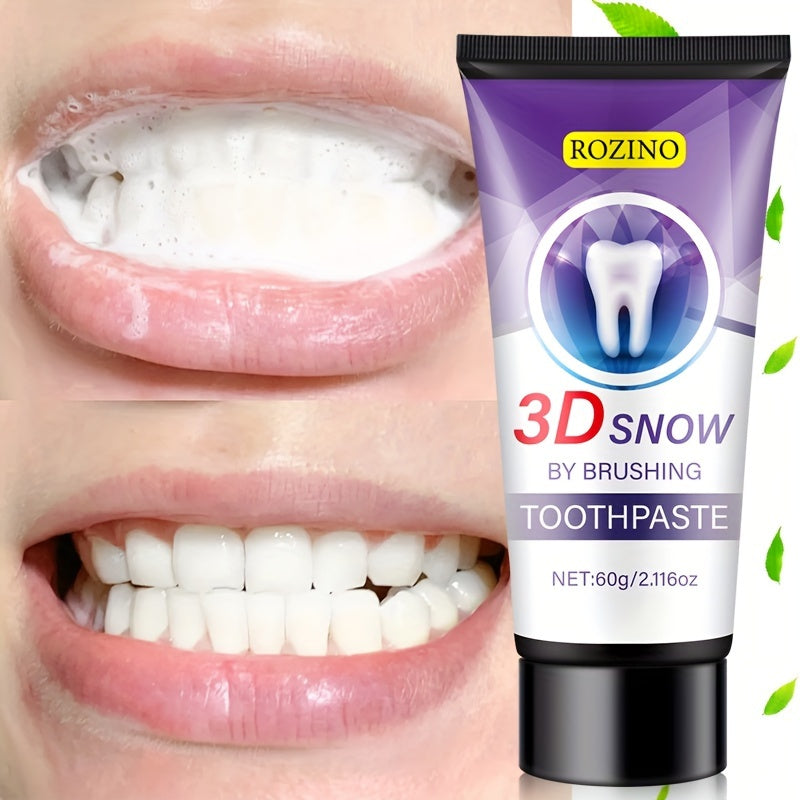 ROZINO 3D Snow Toothpaste: Whitens, Brightens, Freshens breath, Protects gums, Cream formula with Natural Ingredients for Daily Oral Care.