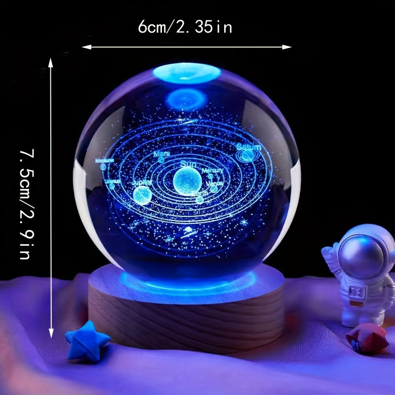 3D Inner Carving Crystal Ball Solar System Galaxy Saturn LED Night Light, Christmas Valentine's Day Gift for Astronomy Lovers.