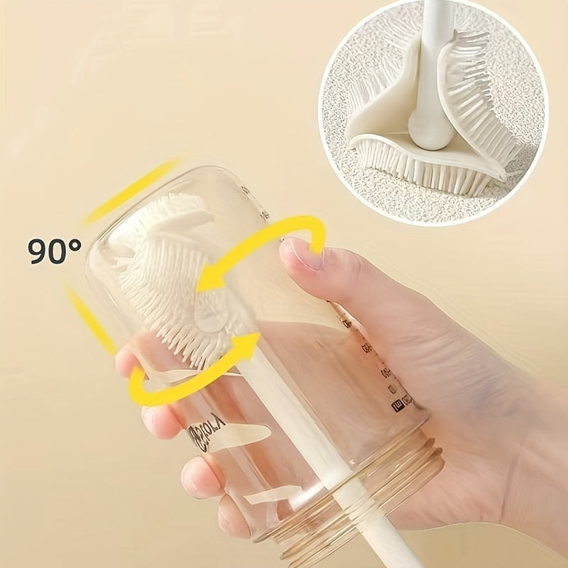 Long-handled silicone bottle brush - Convenient and gentle bristles for deep cleaning of feeding bottles and kitchenware