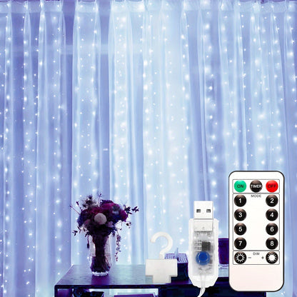 These USB-Powered Fairy Curtain Lights come with a remote control and feature 8 different modes, dimmable settings, and a timer. They are perfect for adding ambiance to weddings, parties, home decor, and bedroom decor. Choose from 300, 200, or 100 LEDs