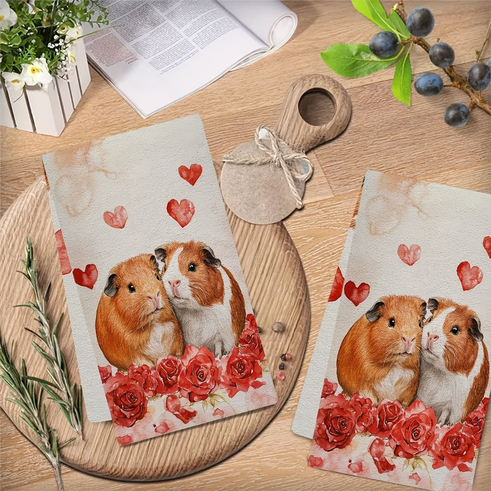 These adorable Guinea Pig and Rose kitchen towels are perfect for Valentine's Day! This set includes two ultra-soft towels that are highly absorbent and ideal for holiday decorations. Each towel measures 40.64X60.96 cm and is machine washable for easy