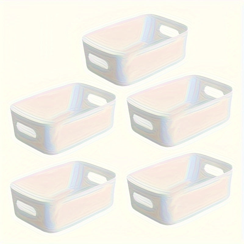 Set of 5 Plastic Storage Bins, Versatile Organizer Baskets for Cosmetics, Desk Organization, Undergarments, Household Necessities, Kitchen Supplies, Bathroom Products, Bedroom Accessories, and Office Supplies - Safe for Non-Food Items