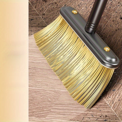 Sturdy Metal Broom and Dustpan Set with Long Stainless Steel Handle, Ideal for Home, Kitchen, Bedroom, Outdoor, and Patio Cleaning. Stand-Up Design for Easy Use.