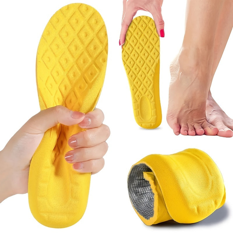 2-piece set of super soft sports insoles with shock absorption, arch support, and orthopedic inserts for feet.