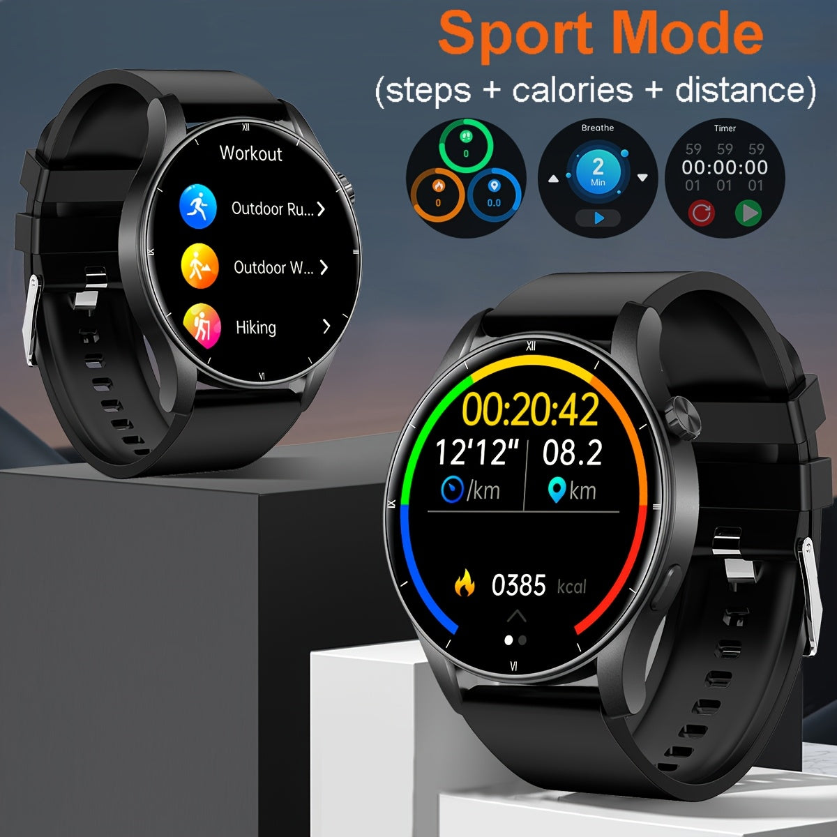 Men's Coiusor Smartwatch with Touch Screen, Wireless Connectivity, 300mAh Rechargeable Battery, USB Charging, Silicone Band.