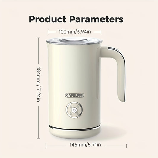 CAFELFFE 4 in 1 Hot and Cold Milk Frother: Stainless steel, automatic shut-off, includes two whisks. Suitable for latte, macchiato, hot chocolate, cappuccino. 500 watts, beige, 8 oz/240 ml.