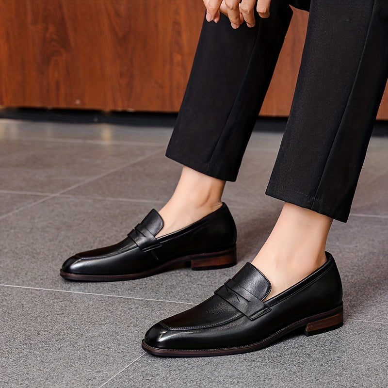 Men's classic slip-on loafers with genuine upper and lining, rubber sole, round toe - suitable for all seasons.